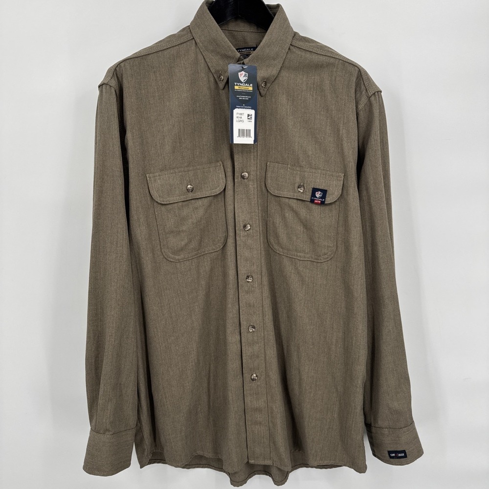 Tyndale FR Work Shirt Mens L Arc Rated Flame Resistant Button Up USA Green NEW
